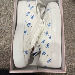 Blue Bow White Sneakers